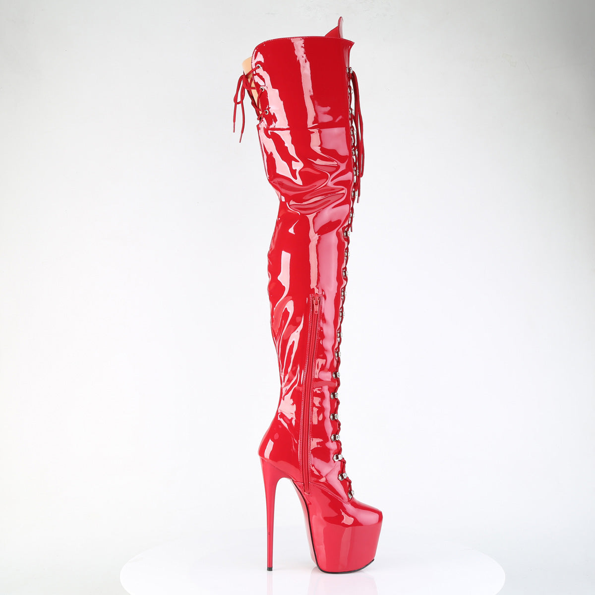 7" Heel, 3" Concealed PF Lace-Up Crotch Boot, Side Zip (Pleaser JUB4012/B)