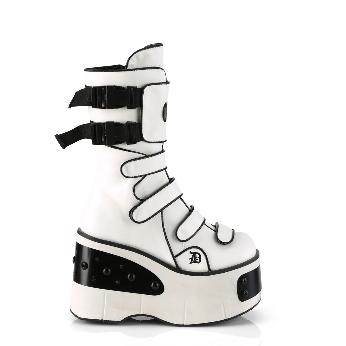 **4 1/2" Platform Strappy Mid-Calf Boot, Inside Zip (Demonia KERA108/WVL)