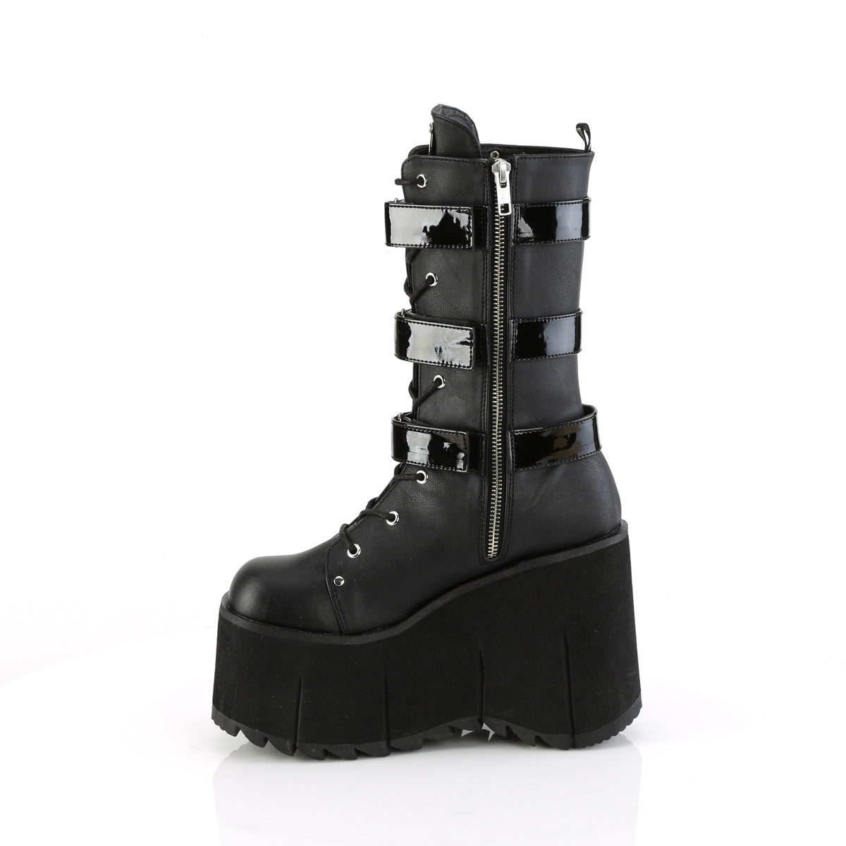 **4 1/2" Platform Lace-Up Mid-Calf Boot, Inside Zip (Demonia KERA110/BVL)
