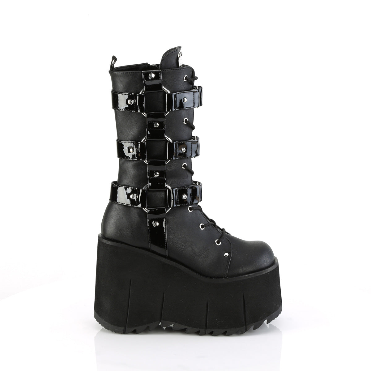 **4 1/2" Platform Lace-Up Mid-Calf Boot, Inside Zip (Demonia KERA110/BVL)