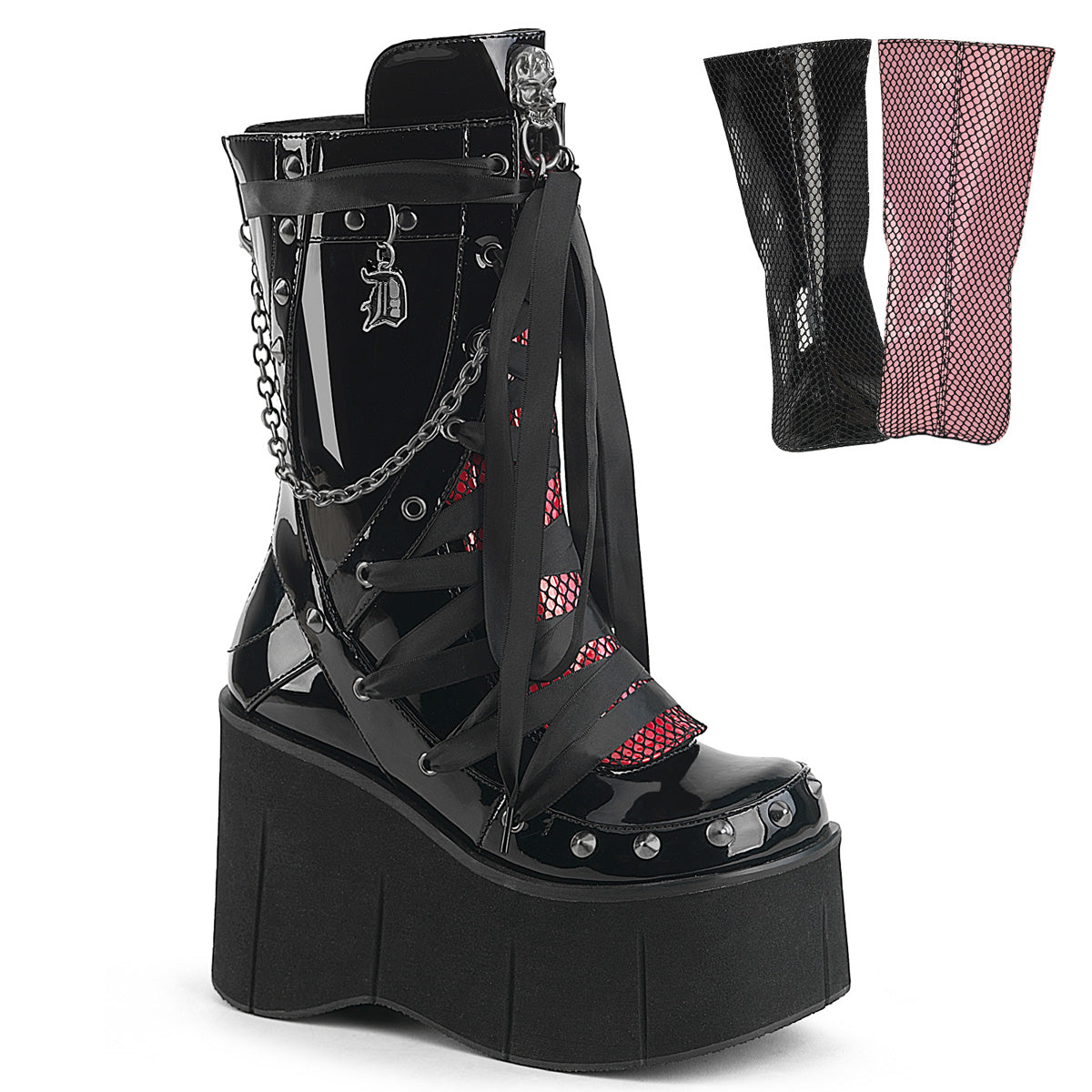 4 1/2" Platform Lace-Up Mid-Calf Boot, Back Zip (Demonia KERA121/B)