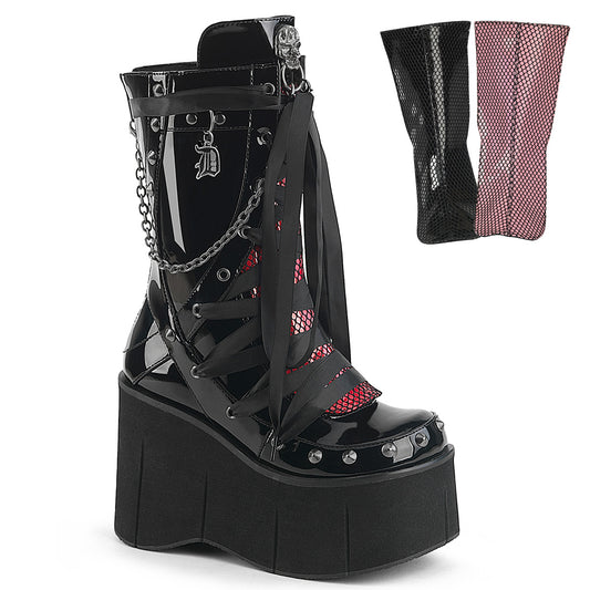 4 1/2" Platform Lace-Up Mid-Calf Boot, Back Zip (Demonia KERA121/B)