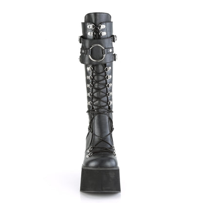 4 1/2"PF Lace-Up Knee High Boots w/ Shield, Back Zip (Demonia KERA200/BVL)