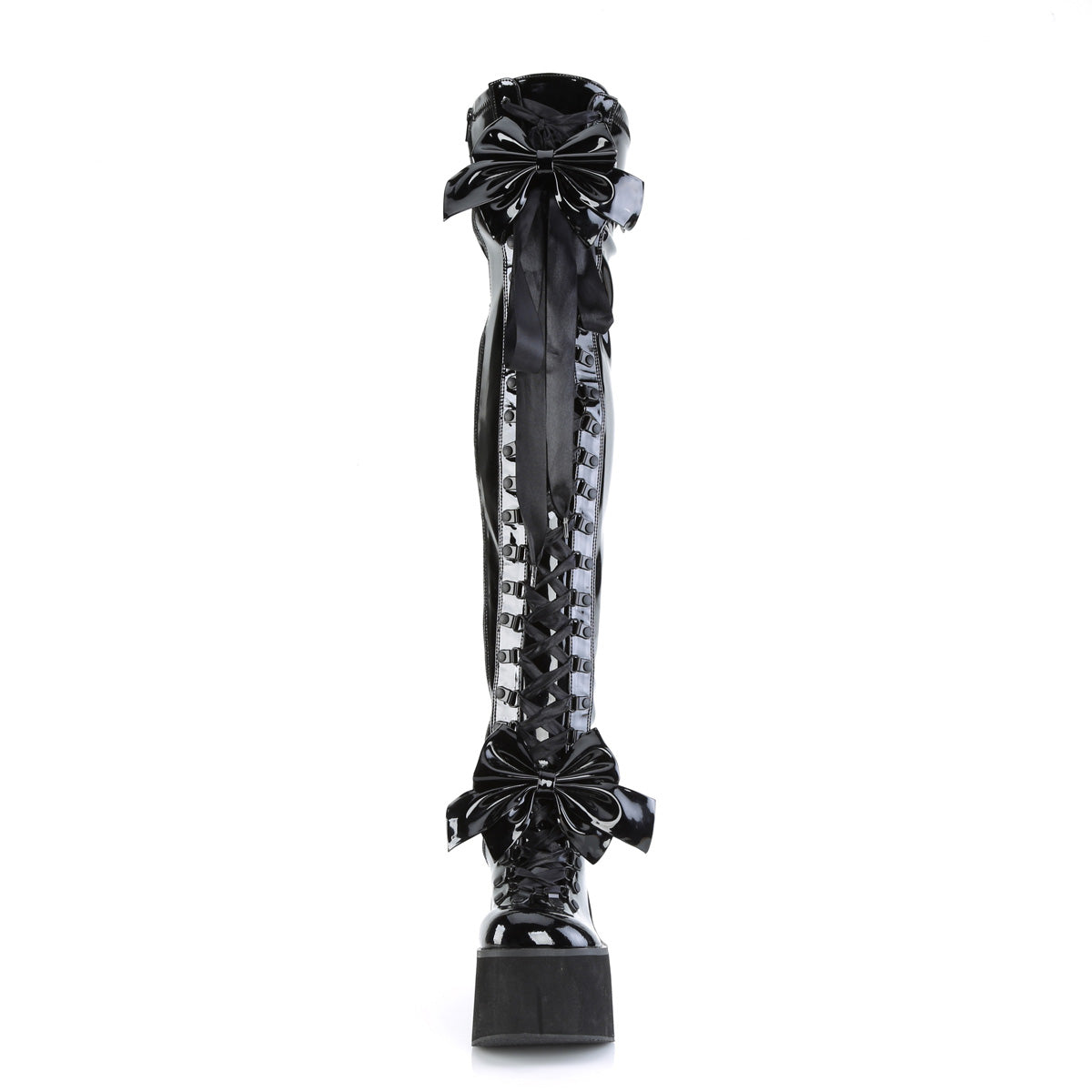 4 1/2" Wedge PF Lace-Up Stretch Thigh Boot, Side Zip (Demonia KERA303/B)