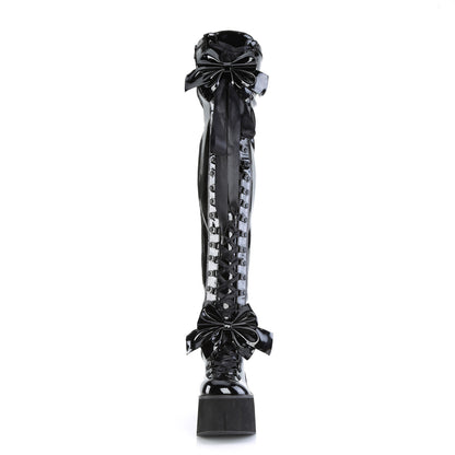 4 1/2" Wedge PF Lace-Up Stretch Thigh Boot, Side Zip (Demonia KERA303/B)