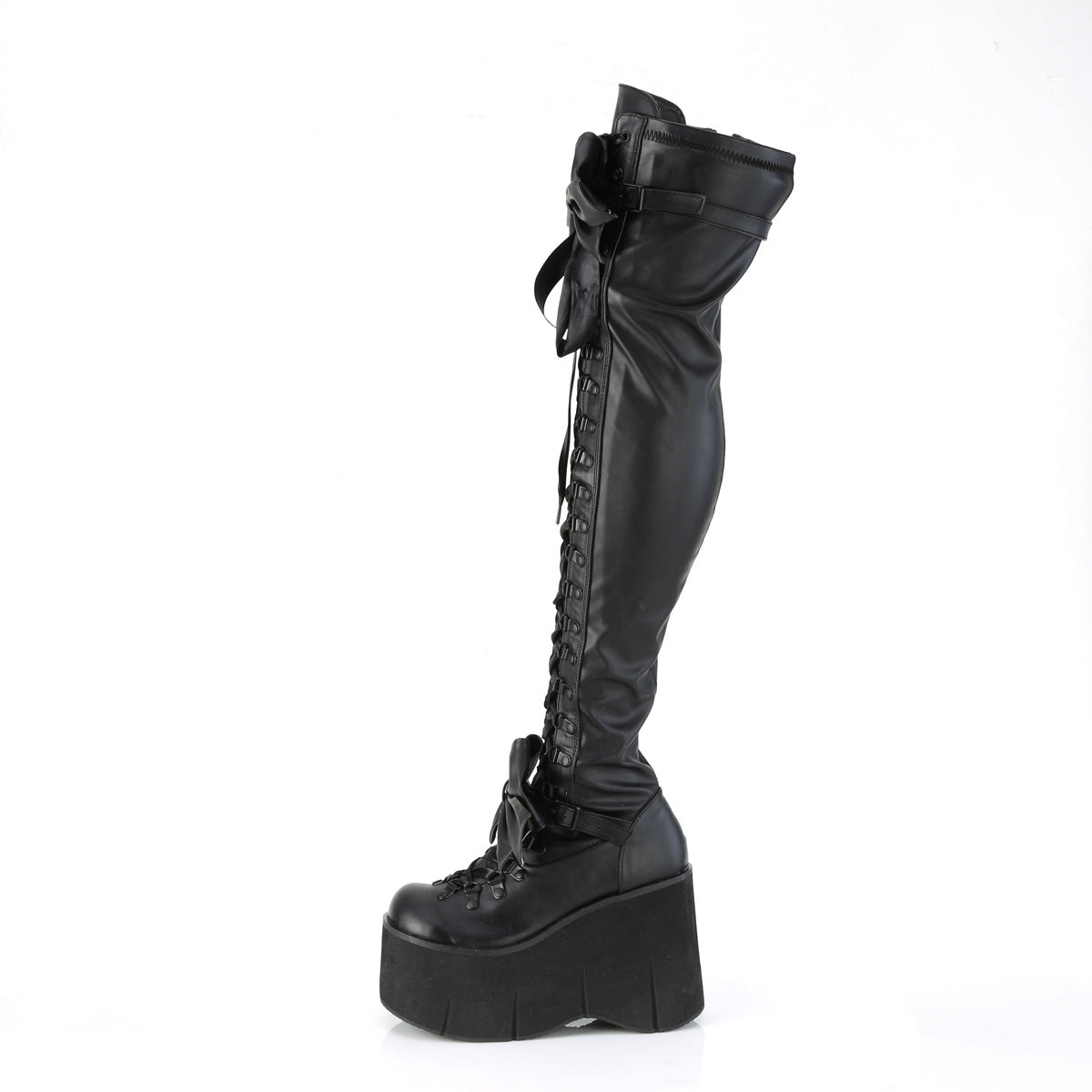 4 1/2" Wedge PF Lace-Up Stretch Thigh Boot, Side Zip (Demonia KERA303/B)
