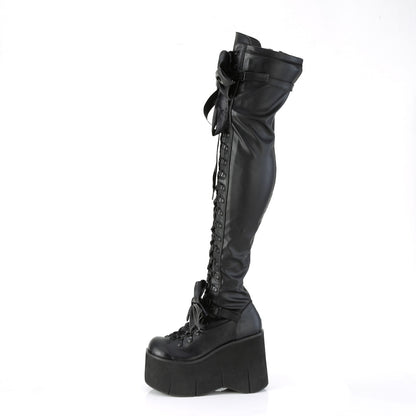 4 1/2" Wedge PF Lace-Up Stretch Thigh Boot, Side Zip (Demonia KERA303/B)