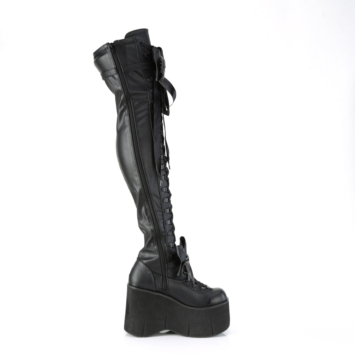 4 1/2" Wedge PF Lace-Up Stretch Thigh Boot, Side Zip (Demonia KERA303/B)