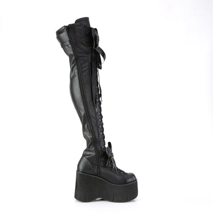 4 1/2" Wedge PF Lace-Up Stretch Thigh Boot, Side Zip (Demonia KERA303/B)