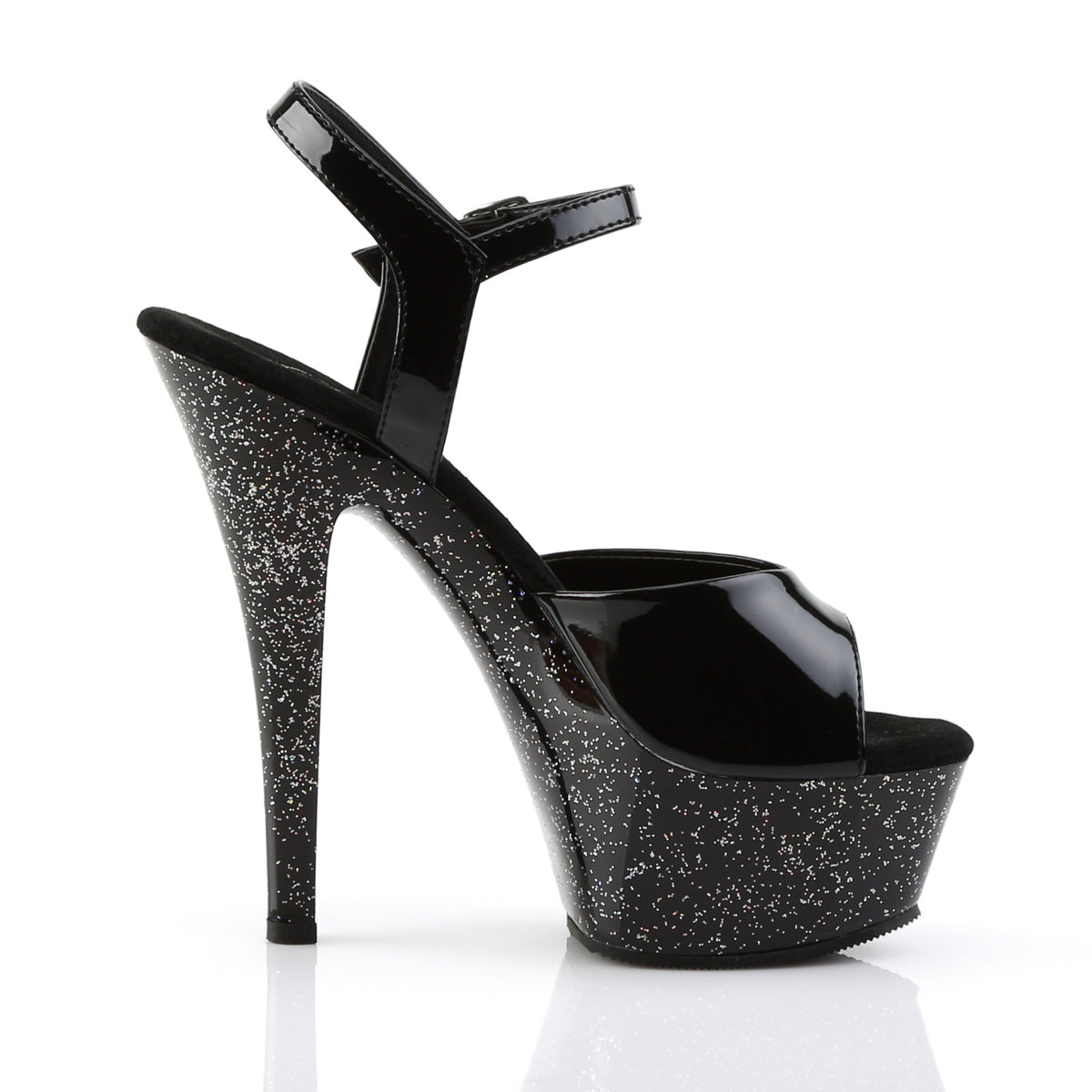 *6" Heel, 1 3/4" PF Ankle Strap Sandal w/Mini Glitter (Pleaser KISS209MG/B/M)