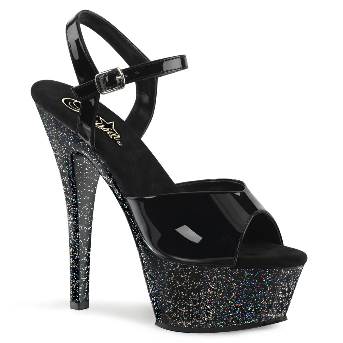 *6" Heel, 1 3/4" PF Ankle Strap Sandal w/Mini Glitter (Pleaser KISS209MG/B/M)