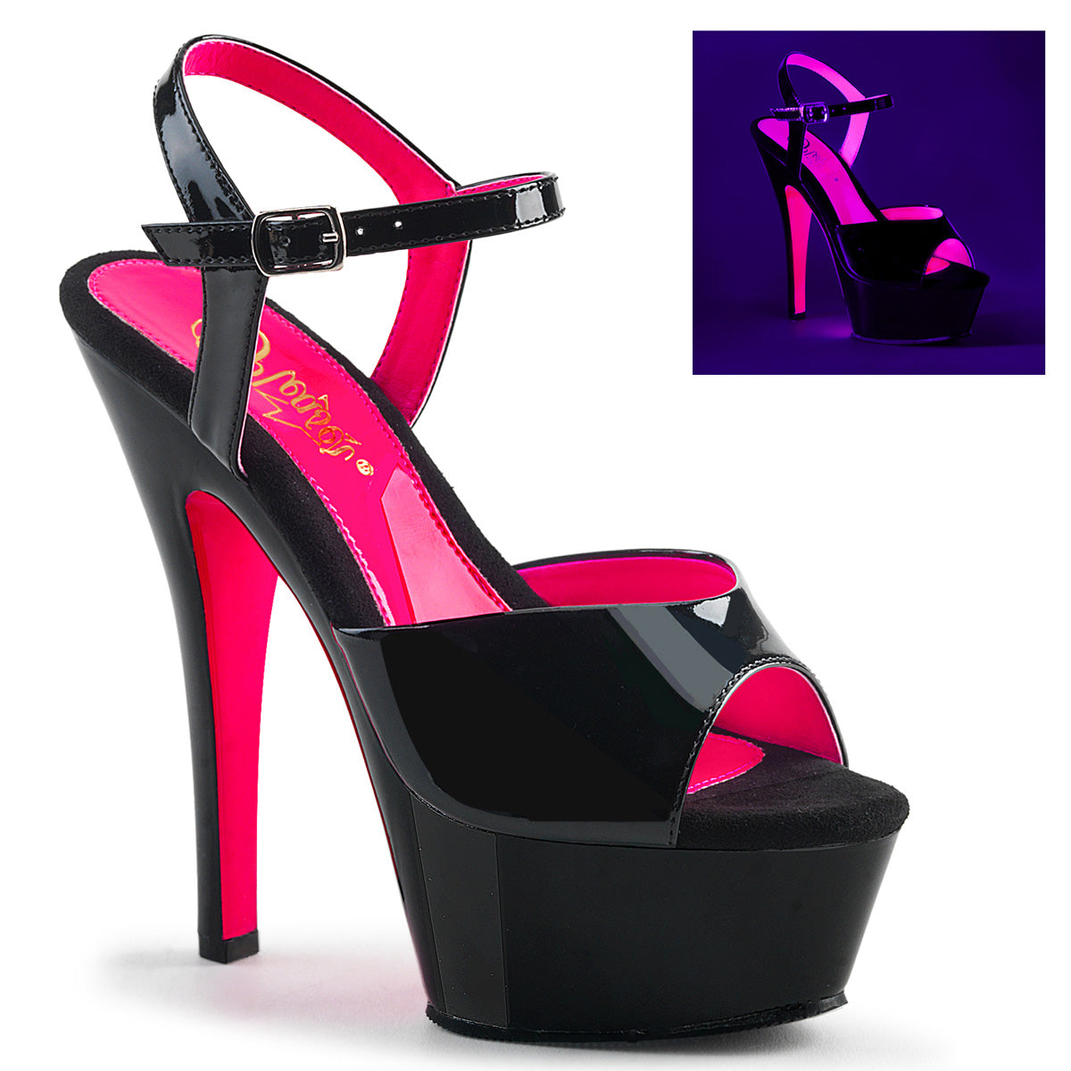 6" Heel, 1 3/4" PF Two Tone Ankle Strap Sandal (Pleaser KISS209TT/B/BNHP)