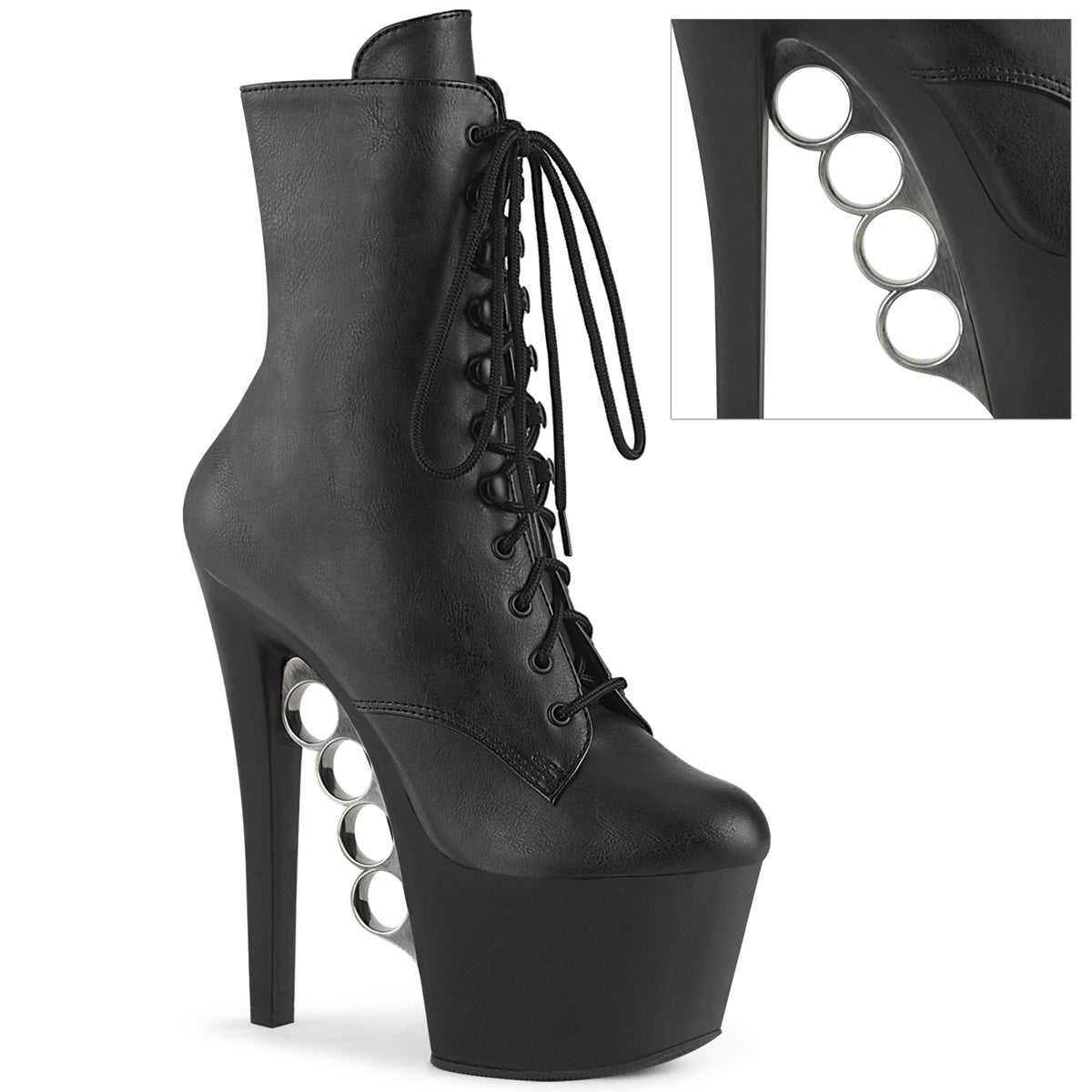 *7" Heel, 2 3/4" PF Ankle Boot w/Brass Knuckles, Side Zip (Pleaser KNUCKS1020/BPU/M)