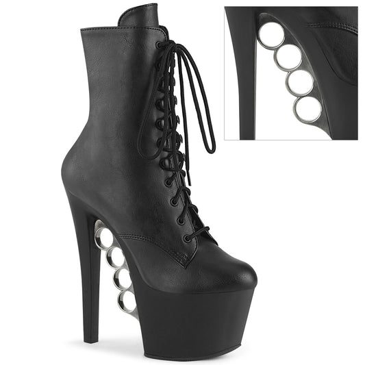 *7" Heel, 2 3/4" PF Ankle Boot w/Brass Knuckles, Side Zip (Pleaser KNUCKS1020/BPU/M)