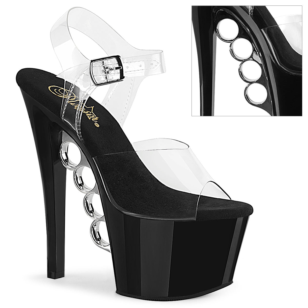 *7" Heel, 2 3/4" PF Ankle Strap Sandal (Pleaser KNUCKS708/C/B)