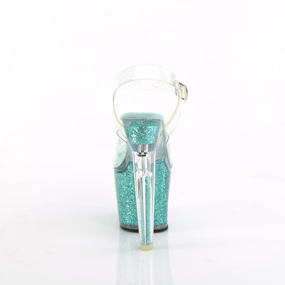 *7" Heel, 3 1/4" PF Ankle Strap Sandal w/Iridescent Glitters (Pleaser LOVESK708SG/C/AQG)