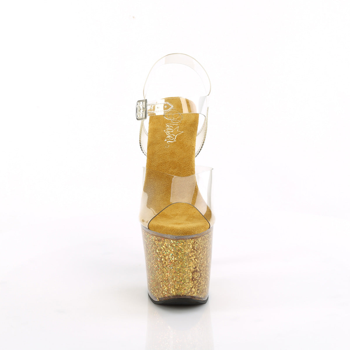 *7" Heel, 3 1/4" PF Ankle Strap Sandal w/Iridescent Glitters (Pleaser LOVESK708SG/C/AQG)
