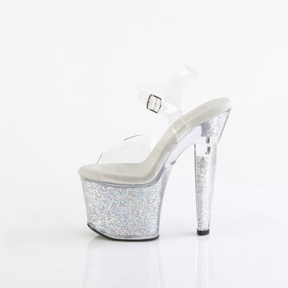 *7" Heel, 3 1/4" PF Ankle Strap Sandal w/Iridescent Glitters (Pleaser LOVESK708SG/C/AQG)