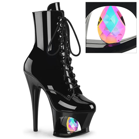 7" Heel, 2 3/4" Cut-Out PF Lace-Up Ankle Boot, Side Zip (Pleaser MOON1020DIA/B/M)