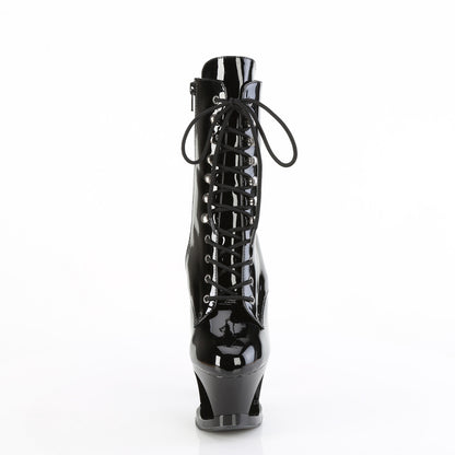 7" Heel, 2 3/4" Cut-Out PF Lace-Up Ankle Boot, Side Zip (Pleaser MOON1020SK/B/B-PW)