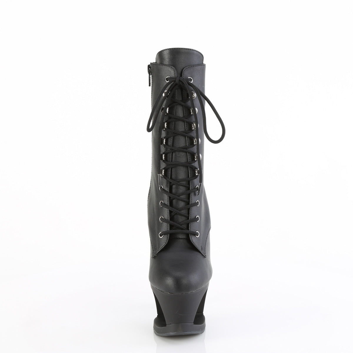 7" Heel, 2 3/4" Cut-Out PF Lace-Up Ankle Boot, Side Zip (Pleaser MOON1020SK/B/B-PW)