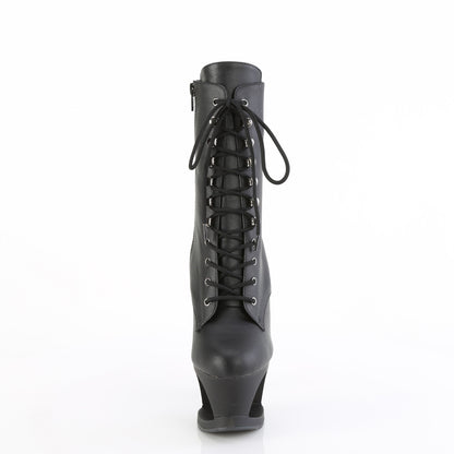 7" Heel, 2 3/4" Cut-Out PF Lace-Up Ankle Boot, Side Zip (Pleaser MOON1020SK/B/B-PW)