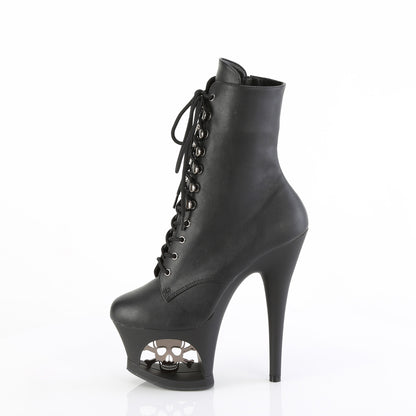 7" Heel, 2 3/4" Cut-Out PF Lace-Up Ankle Boot, Side Zip (Pleaser MOON1020SK/B/B-PW)