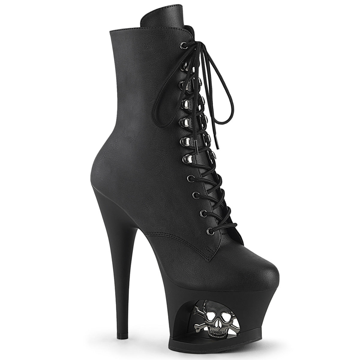7" Heel, 2 3/4" Cut-Out PF Lace-Up Ankle Boot, Side Zip (Pleaser MOON1020SK/B/B-PW)
