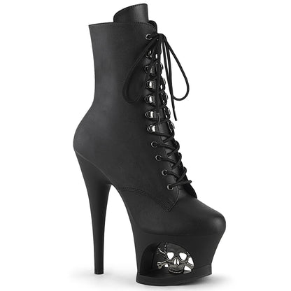 7" Heel, 2 3/4" Cut-Out PF Lace-Up Ankle Boot, Side Zip (Pleaser MOON1020SK/B/B-PW)