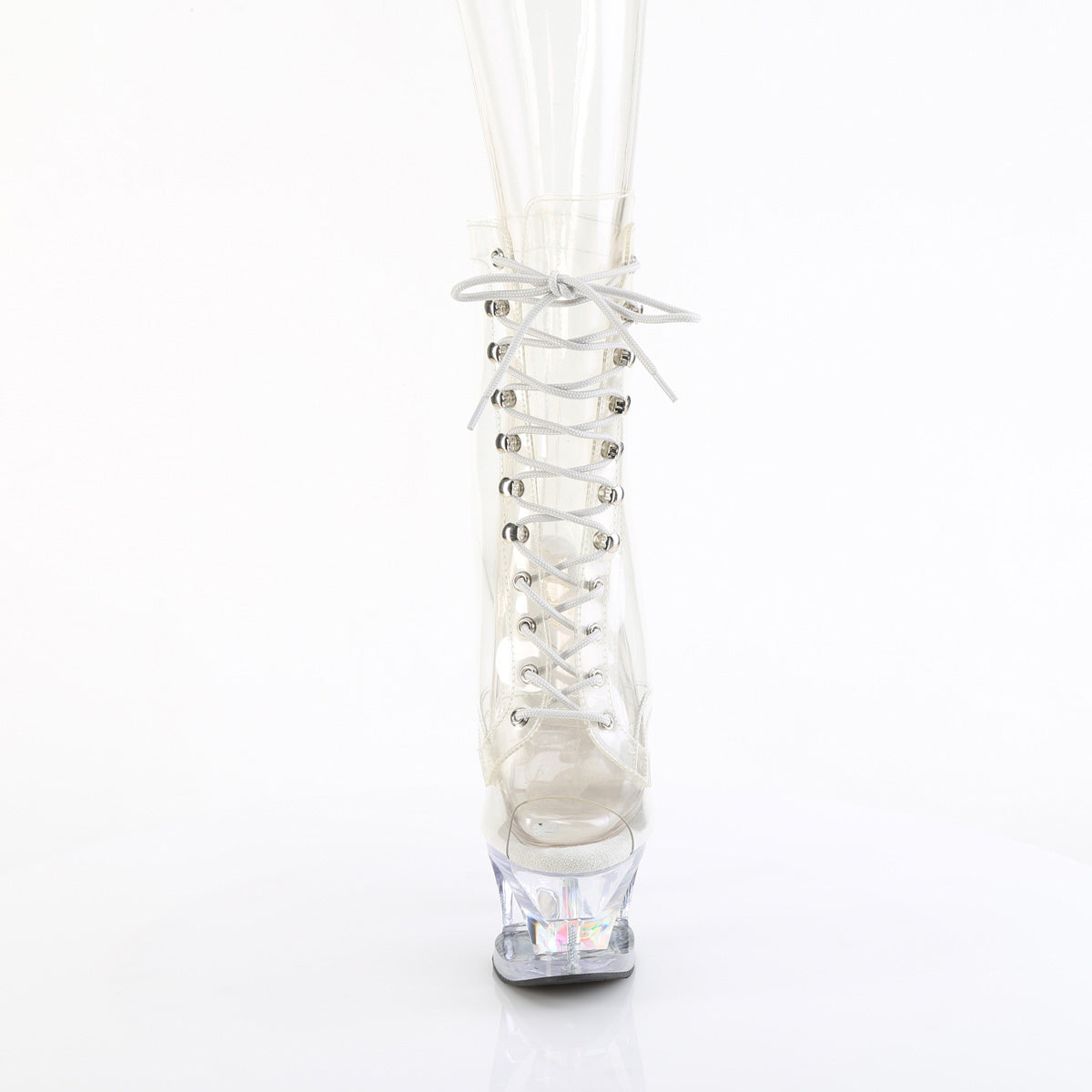 *7" Heel, 2 3/4" Cut-Out PF Lace-Up Ankle Boot, Side Zip (Pleaser MOON1021C-DIA/C/M)