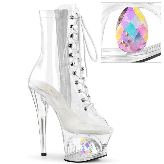 *7" Heel, 2 3/4" Cut-Out PF Lace-Up Ankle Boot, Side Zip (Pleaser MOON1021C-DIA/C/M)
