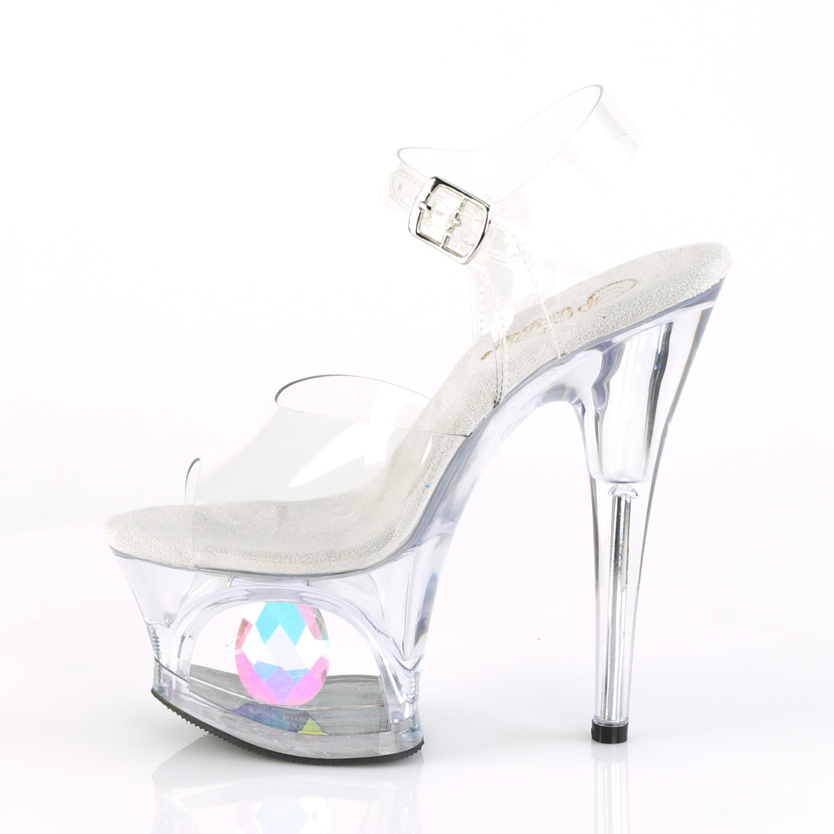 7" Heel, 2 3/4" Cut-Out PF Ankle Strap Sandal w/Prisms (Pleaser MOON708DIA/C/B)