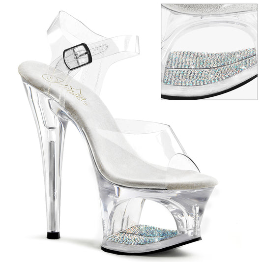 **7" Heel, 2 3/4" Cut-Out PF Ankle Strap Sandal (Pleaser MOON708DM/C/M)