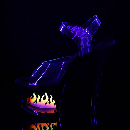 7" Heel, 2 3/4" Cut-Out PF Ankle Strap Sandal w/ Flame (Pleaser MOON708FLM/C/B)