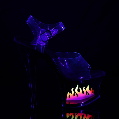 7" Heel, 2 3/4" Cut-Out PF Ankle Strap Sandal w/ Flame (Pleaser MOON708FLM/C/B)
