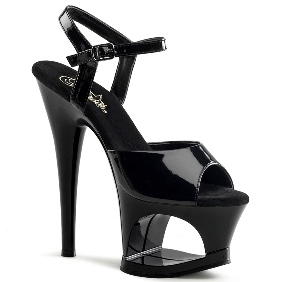 *7" Heel, 2 3/4" Cut-Out PF Ankle Strap Sandal (Pleaser MOON709/B/M)