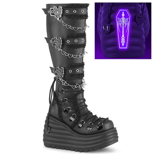 4 1/2" Platform Knee High Boot, Inside Zip (Demonia MOR215/BVL)