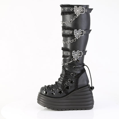 4 1/2" Platform Knee High Boot, Inside Zip (Demonia MOR215/BVL)