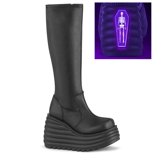 4 1/2" Platform Stretch Knee High Boot, Inside Zip (Demonia MOR300/BVL)