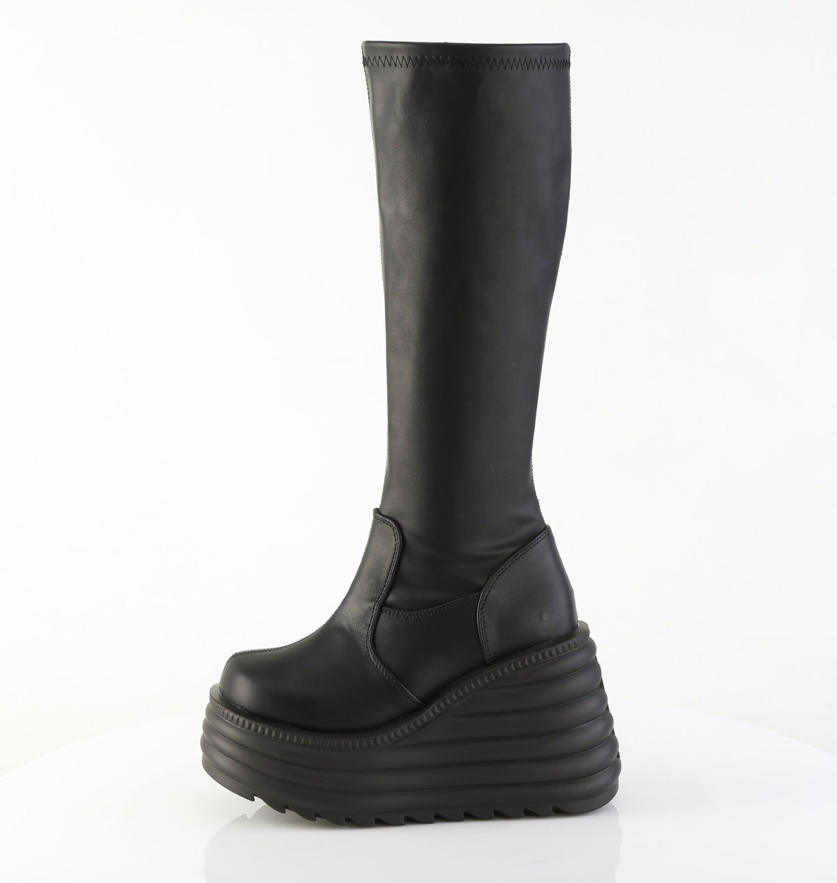 4 1/2" Platform Stretch Knee High Boot, Inside Zip (Demonia MOR300/BVL)