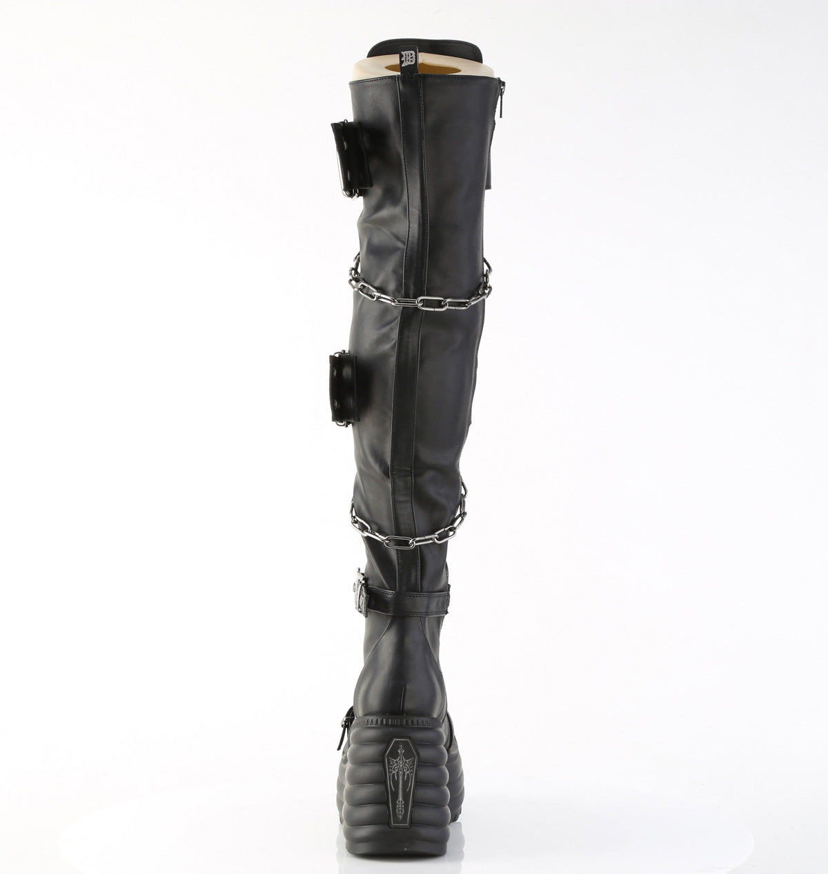 4 1/2" Platform Lace-Up Thigh-High Boot, Inside Zip (Demonia MOR312/BVL)