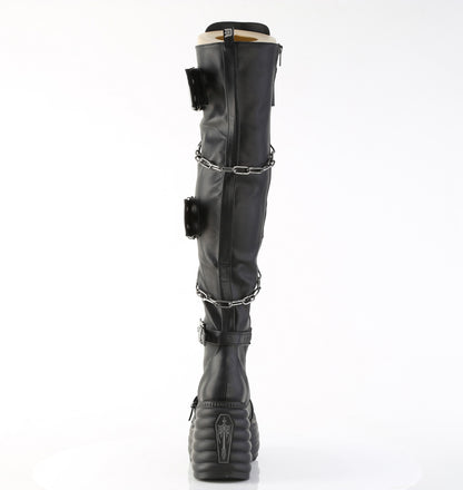 4 1/2" Platform Lace-Up Thigh-High Boot, Inside Zip (Demonia MOR312/BVL)