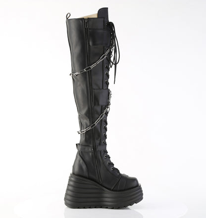 4 1/2" Platform Lace-Up Thigh-High Boot, Inside Zip (Demonia MOR312/BVL)