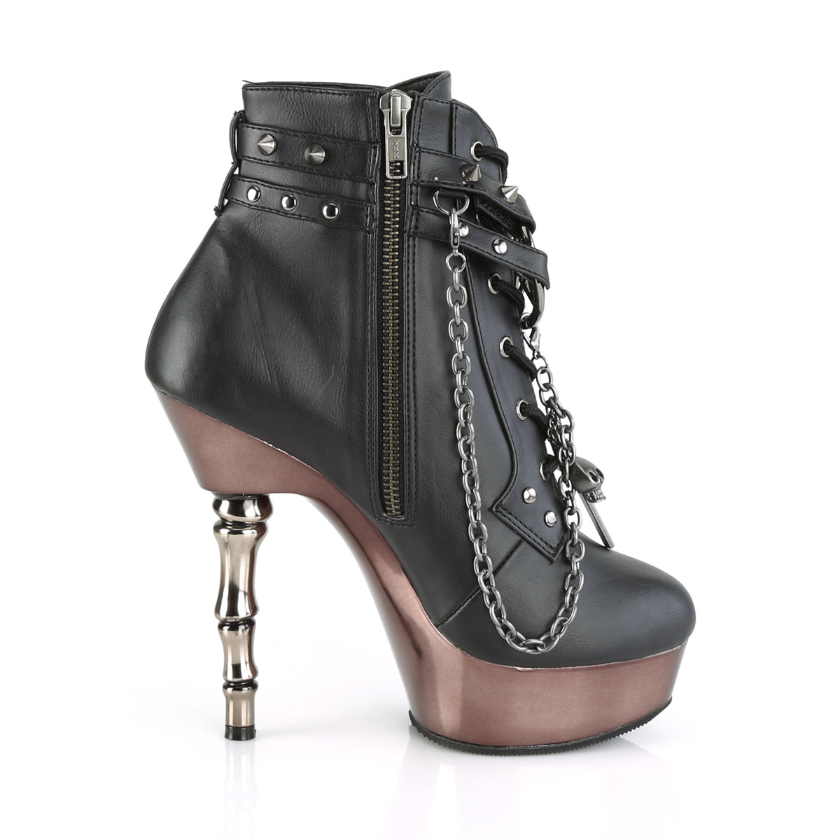 *5 1/2" Finger Bone Heel, 1 1/2" PF Lace-Up Ankle Boot (Demonia MUE1001/BPU/PWCH)