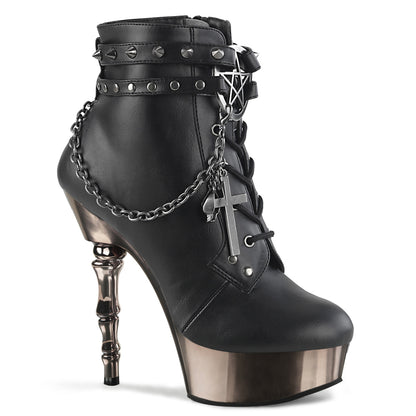 *5 1/2" Finger Bone Heel, 1 1/2" PF Lace-Up Ankle Boot (Demonia MUE1001/BPU/PWCH)