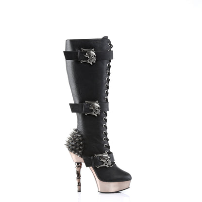 5 1/2" Finger Bone Heel, 1 1/2" PF Lace Up Knee High Boot (Demonia MUE2028/BPU/PWCH)