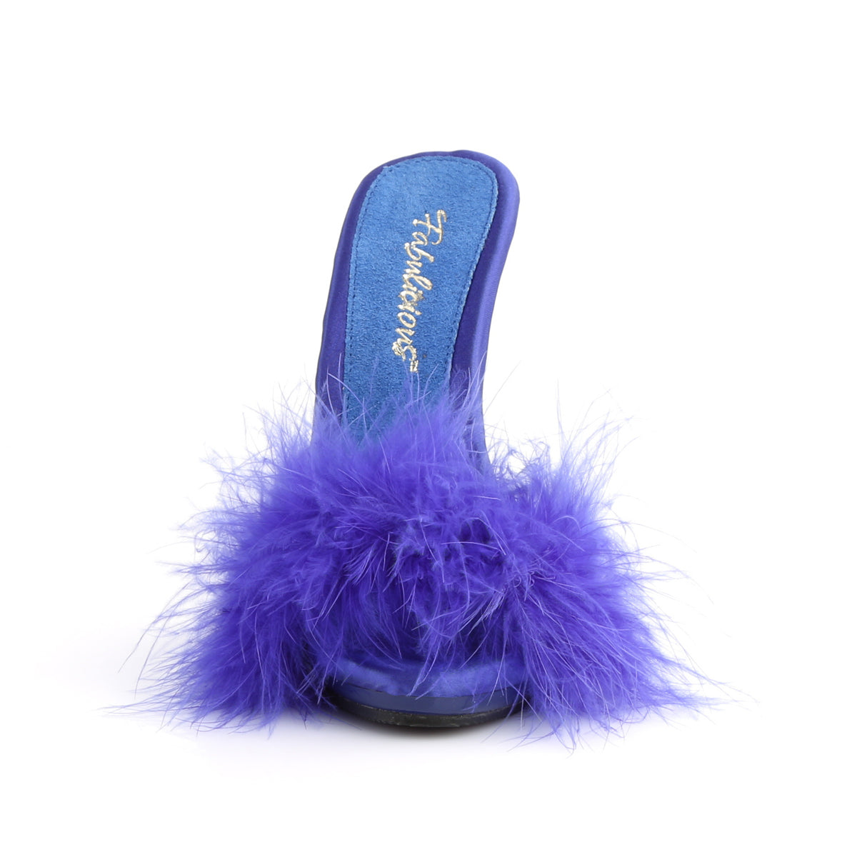**5" Heel, 3/8" PF Marabou Slide Sandal Blue (Fabulicious POISE501F/BLUSA/M)