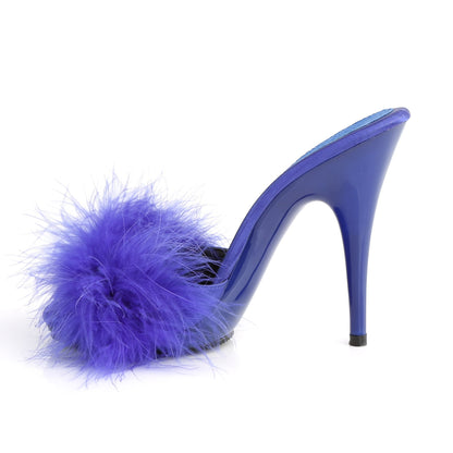 **5" Heel, 3/8" PF Marabou Slide Sandal Blue (Fabulicious POISE501F/BLUSA/M)