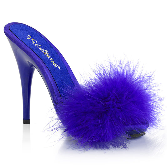 **5" Heel, 3/8" PF Marabou Slide Sandal Blue (Fabulicious POISE501F/BLUSA/M)