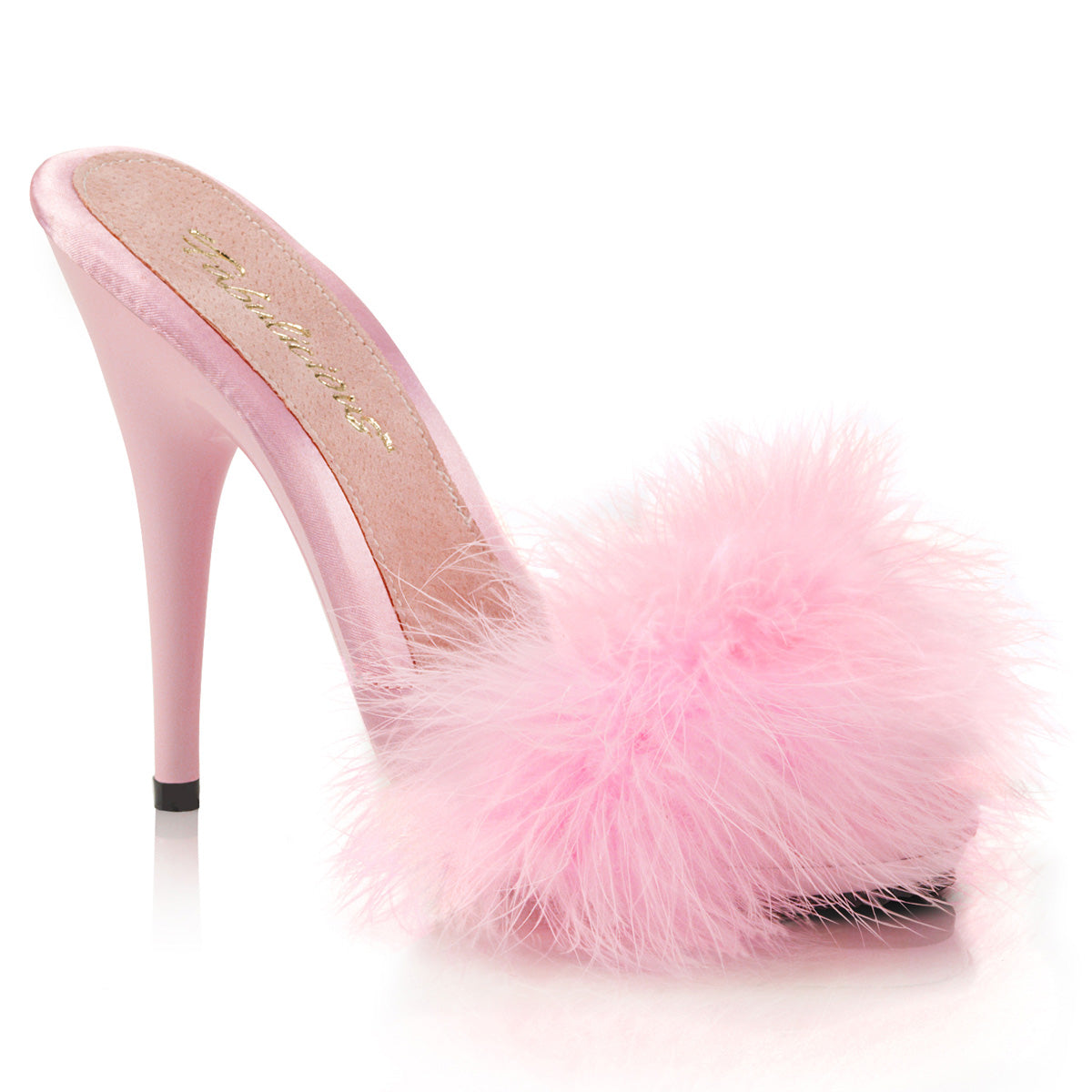**5" Heel, 3/8" PF Marabou Slide Sandal Blue (Fabulicious POISE501F/BLUSA/M)